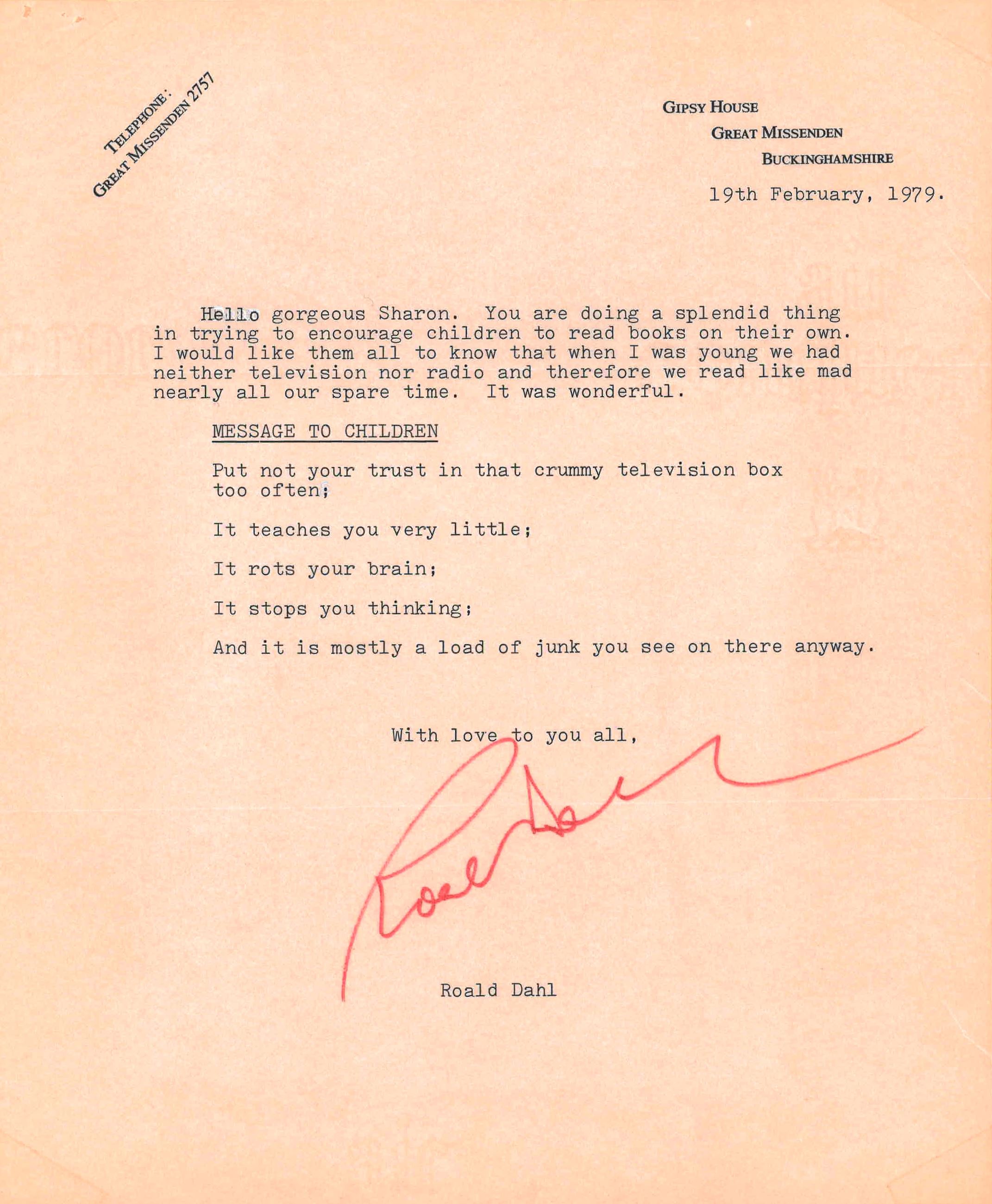 letter from roald dahl