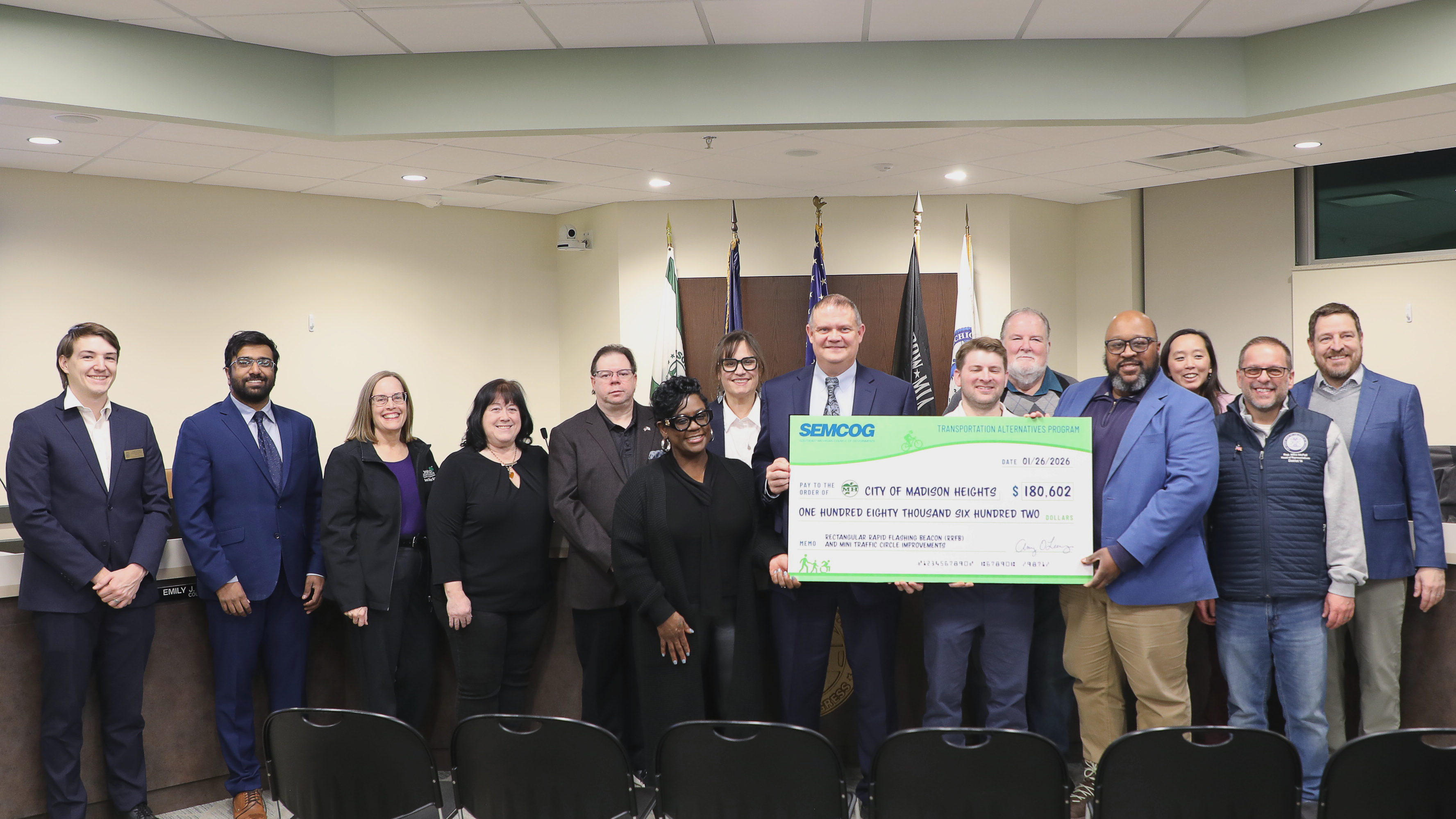 SEMCOG presenting City Council with Check for Grant Award
