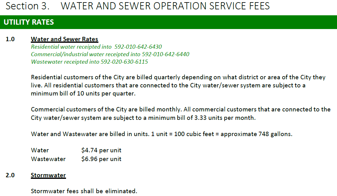 Water Rates fee